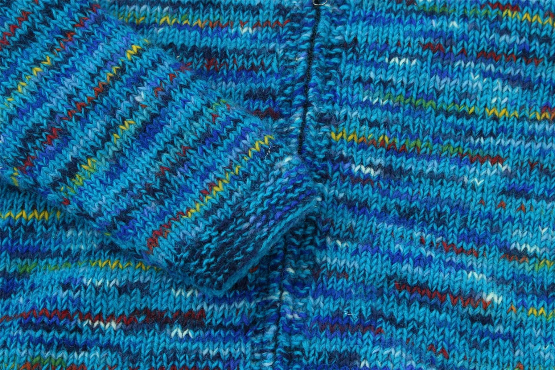 Hand Knitted Wool Hooded Jacket Cardigan - SD Bright Blue Mix