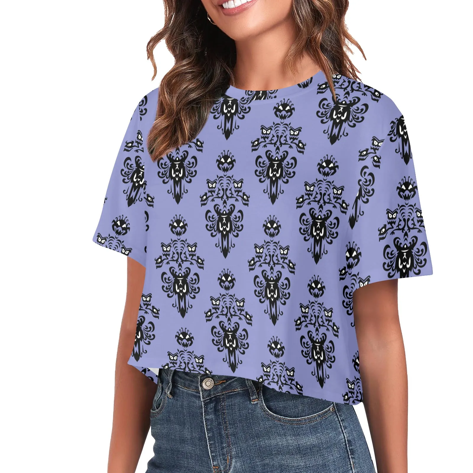 Haunted Mansion Wallpaper Women's Cropped T-shirt