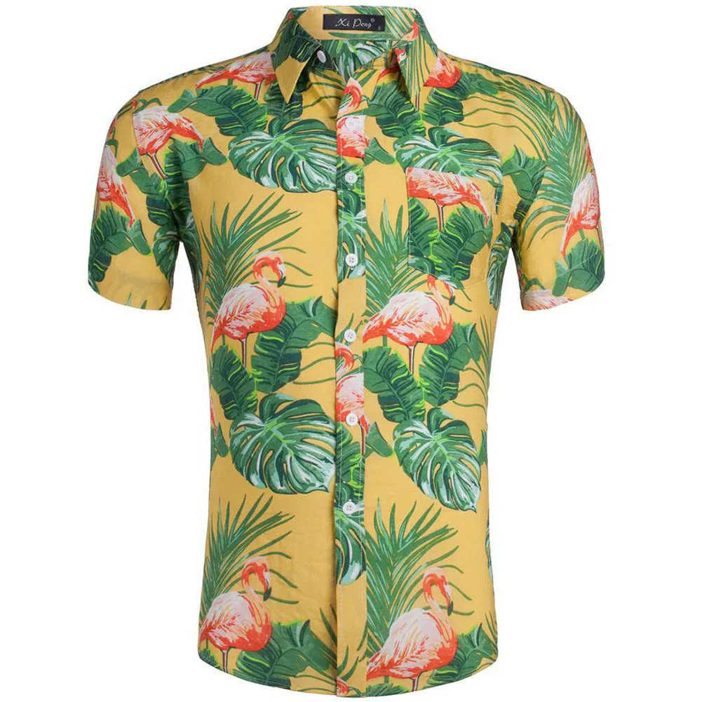 Hawaiian Flamingo Casual Tencel Cotton Shirt Button Down