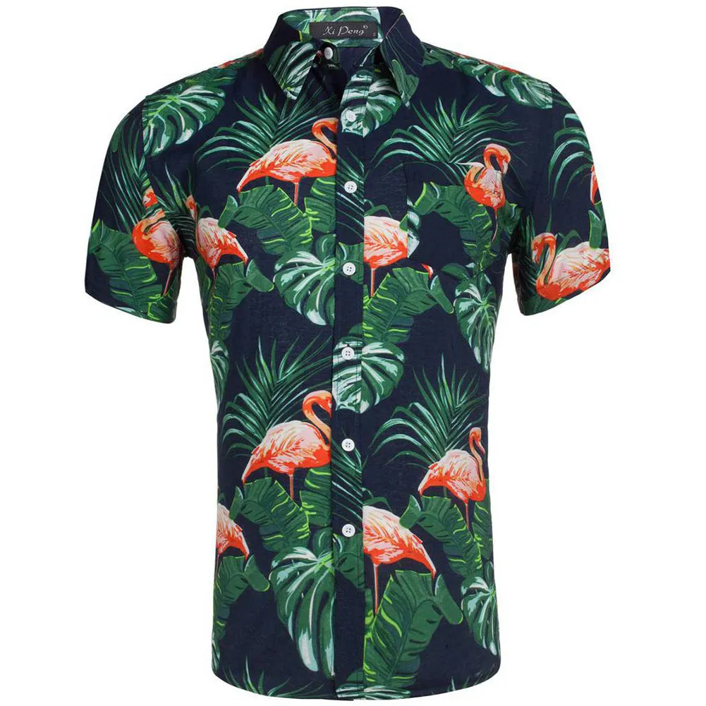 Hawaiian Flamingo Casual Tencel Cotton Shirt Button Down