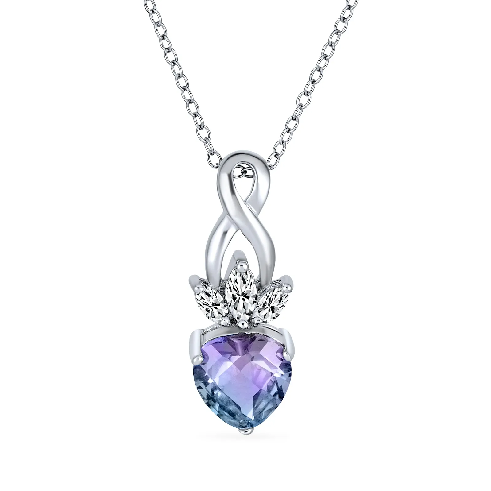 Heart Purple Mystic CZ Stud Earrings Infinity Pendant Jewelry Set