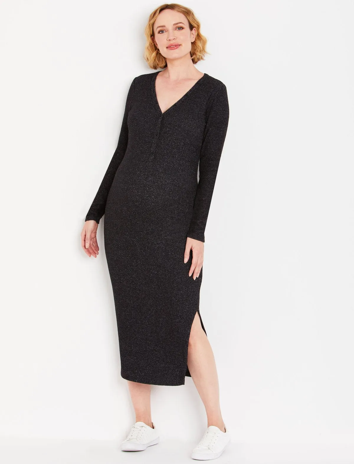 Henley Maternity Dress in Black