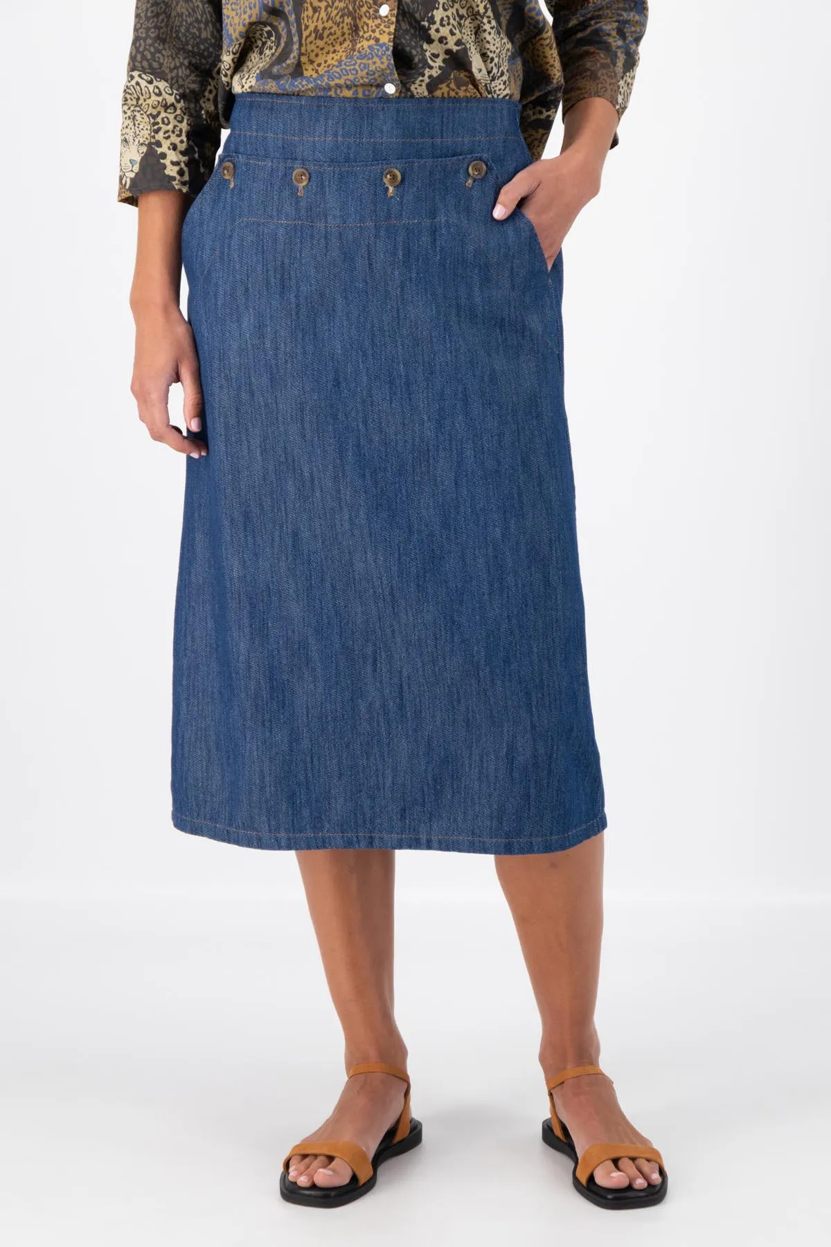 Hepburn Panorama Mid Wash Denim Skirt