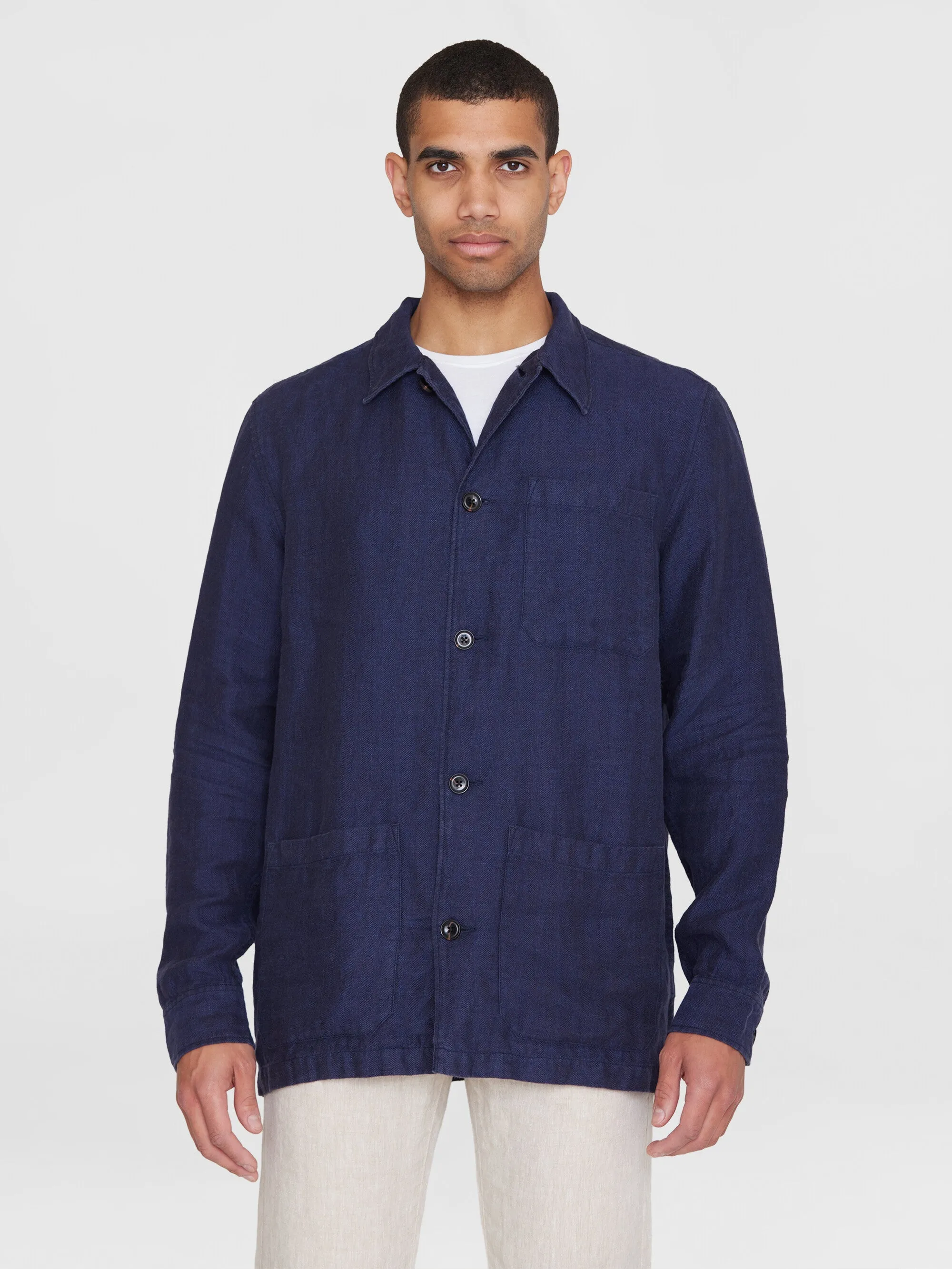 Herringbone linen overshirt - GOTS/Vegan - Total Eclipse