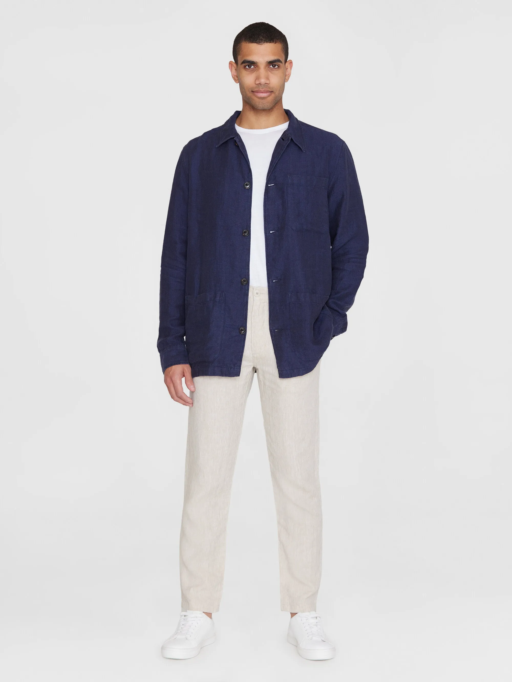 Herringbone linen overshirt - GOTS/Vegan - Total Eclipse