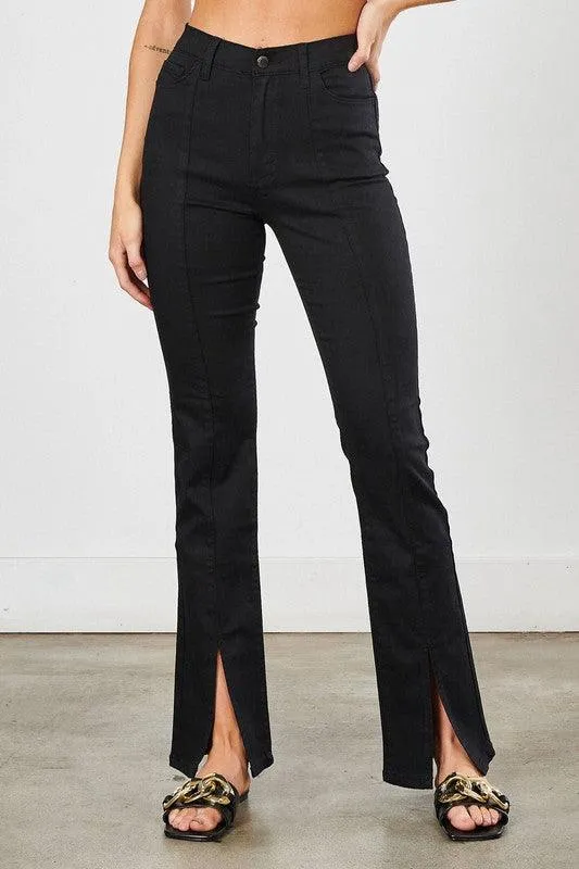 High Rise Slit Black Bootcut Jeans