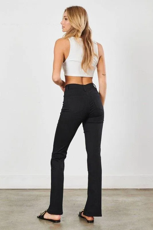 High Rise Slit Black Bootcut Jeans