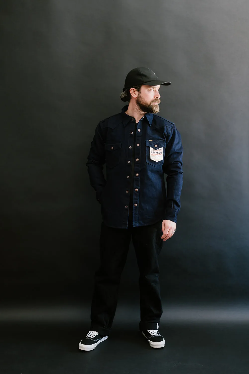 IHSH-409-IB - 19oz Selvedge Denim CPO Shirt - Indigo/Black