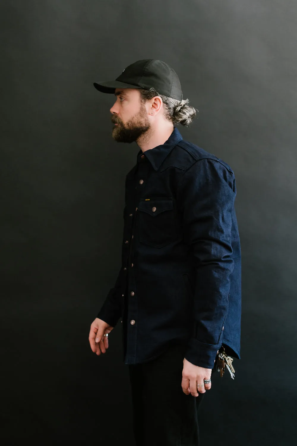 IHSH-409-IB - 19oz Selvedge Denim CPO Shirt - Indigo/Black