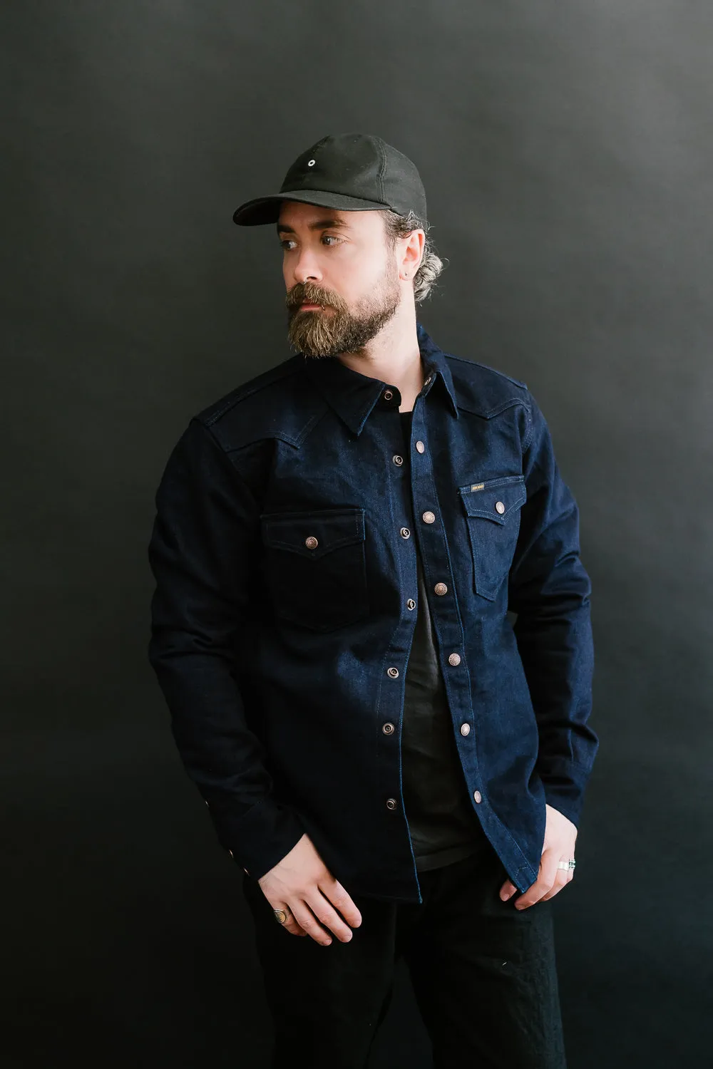 IHSH-409-IB - 19oz Selvedge Denim CPO Shirt - Indigo/Black