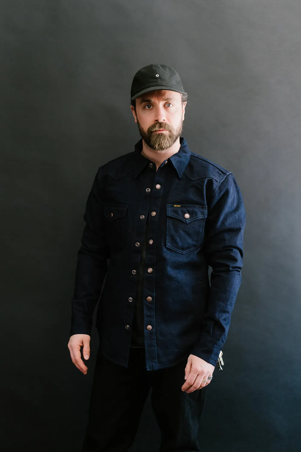 IHSH-409-IB - 19oz Selvedge Denim CPO Shirt - Indigo/Black