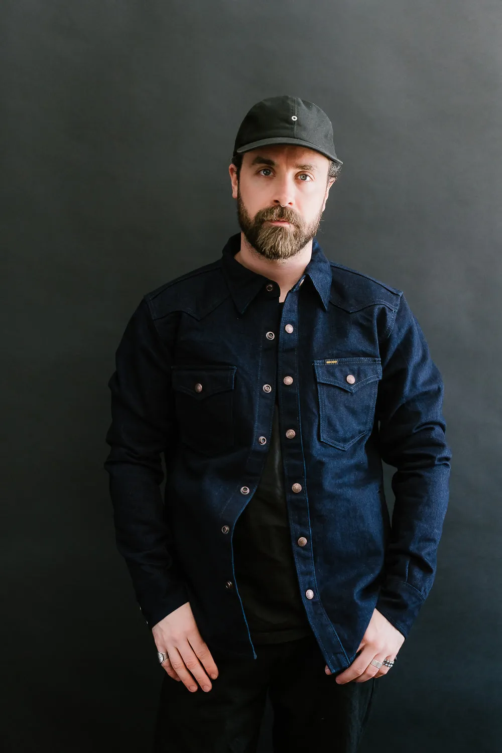 IHSH-409-IB - 19oz Selvedge Denim CPO Shirt - Indigo/Black