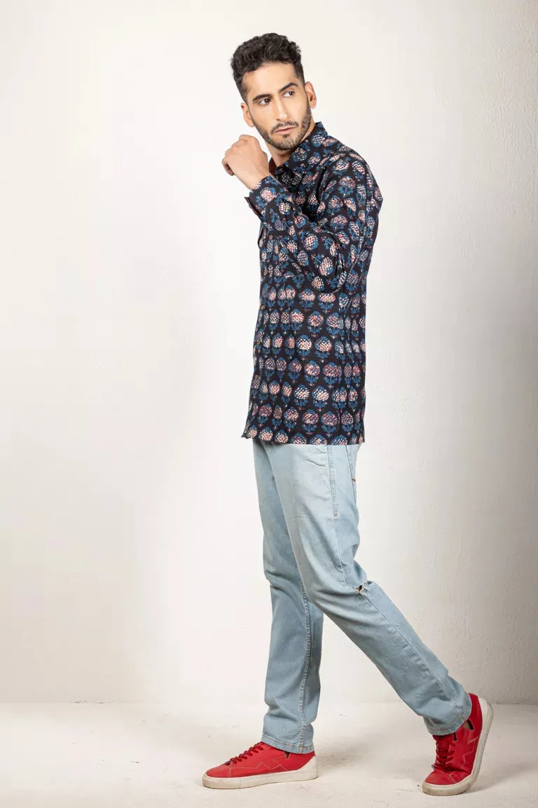 Indigo Hand Block Jaota Print Shirt