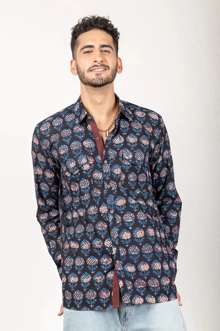 Indigo Hand Block Jaota Print Shirt