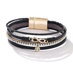 'Infinity' Charm & Rhinestones Cuff Bracelet - black