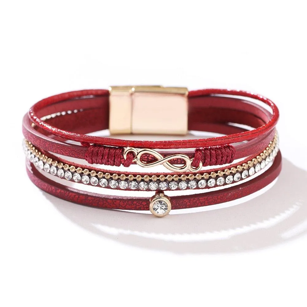 'Infinity' Charm & Rhinestones Cuff Bracelet - red