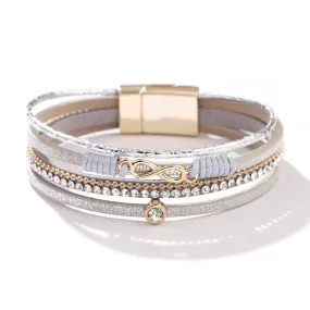 'Infinity' Charm & Rhinestones Cuff Bracelet - white