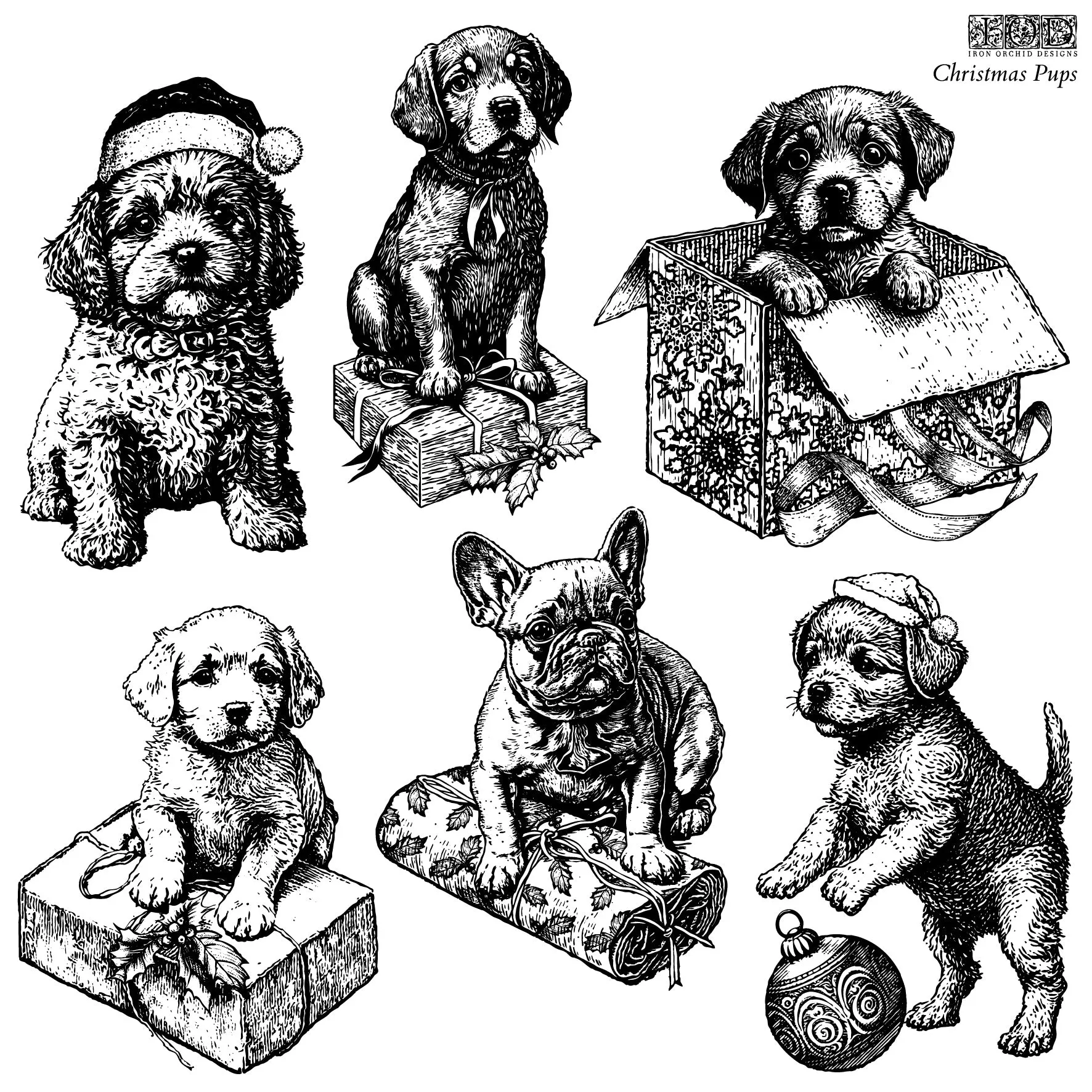 Iron Orchid Designs Christmas Pups | IOD Decor Stamp