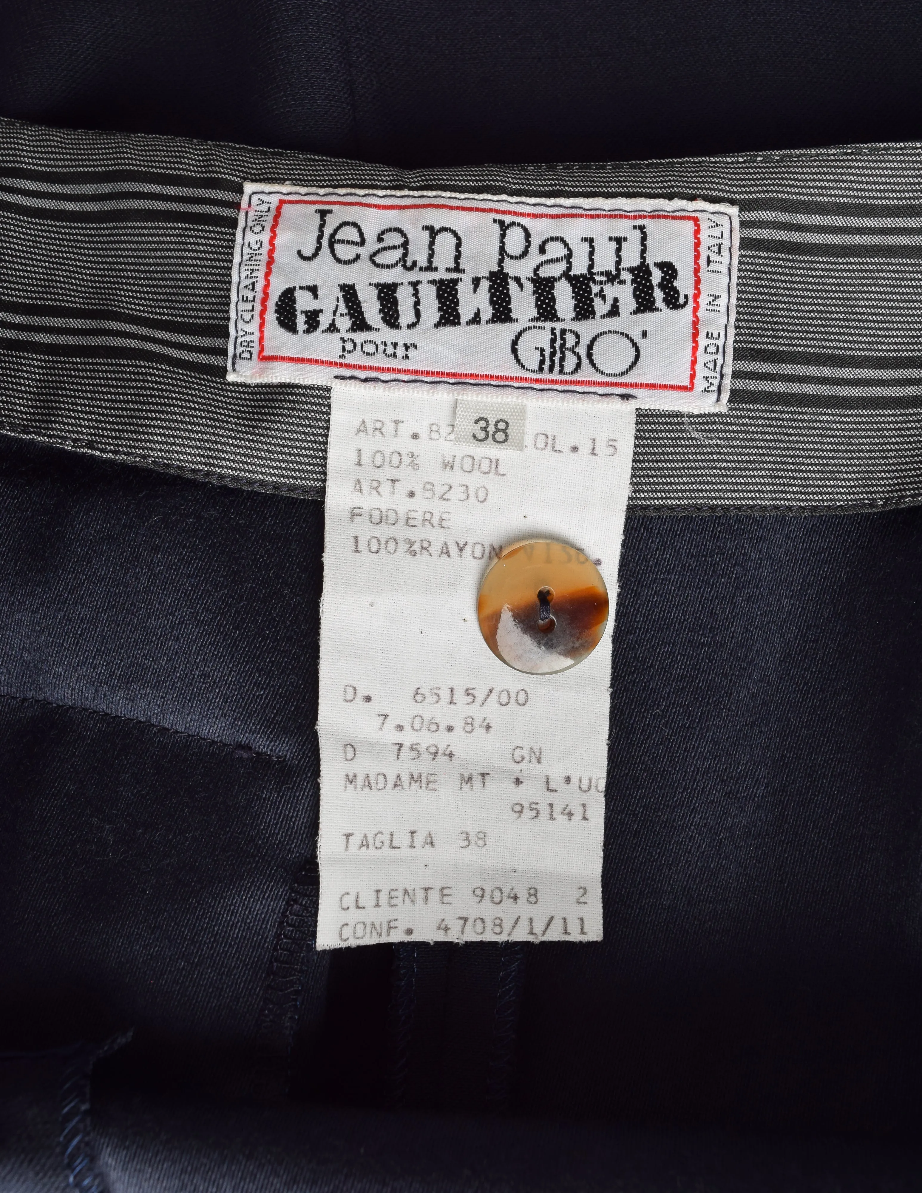 Jean Paul Gaultier Vintage AW1984 Navy Blue Wool Gabardine Wrap Jacket and Pencil Skirt Suit