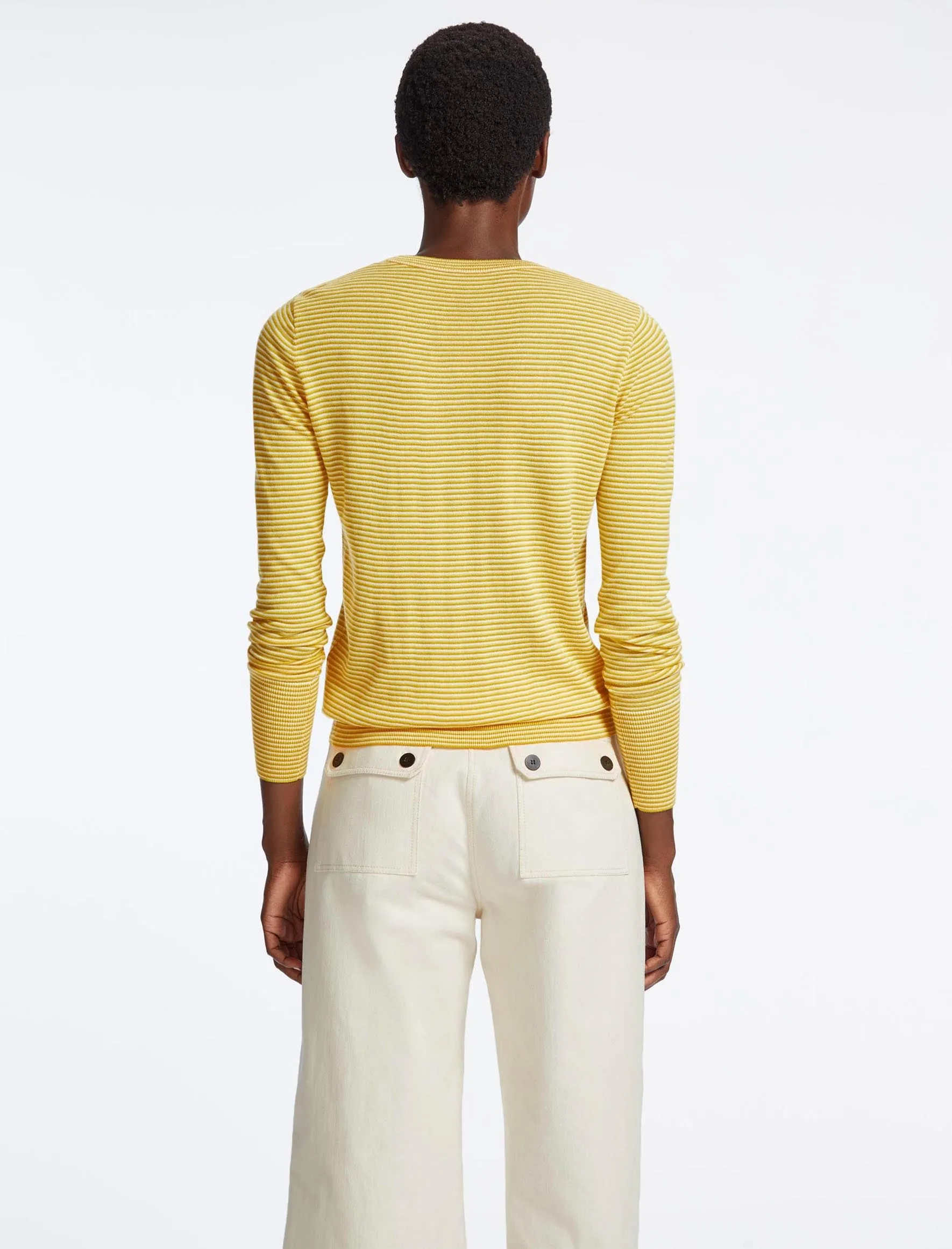 Jodi Cotton Jumper - Mustard Yellow Cream Stripe