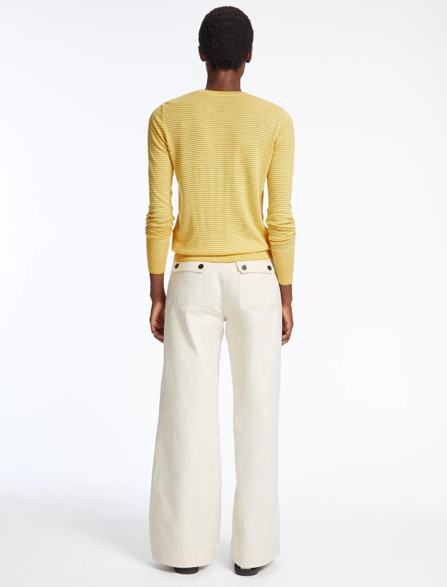 Jodi Cotton Jumper - Mustard Yellow Cream Stripe