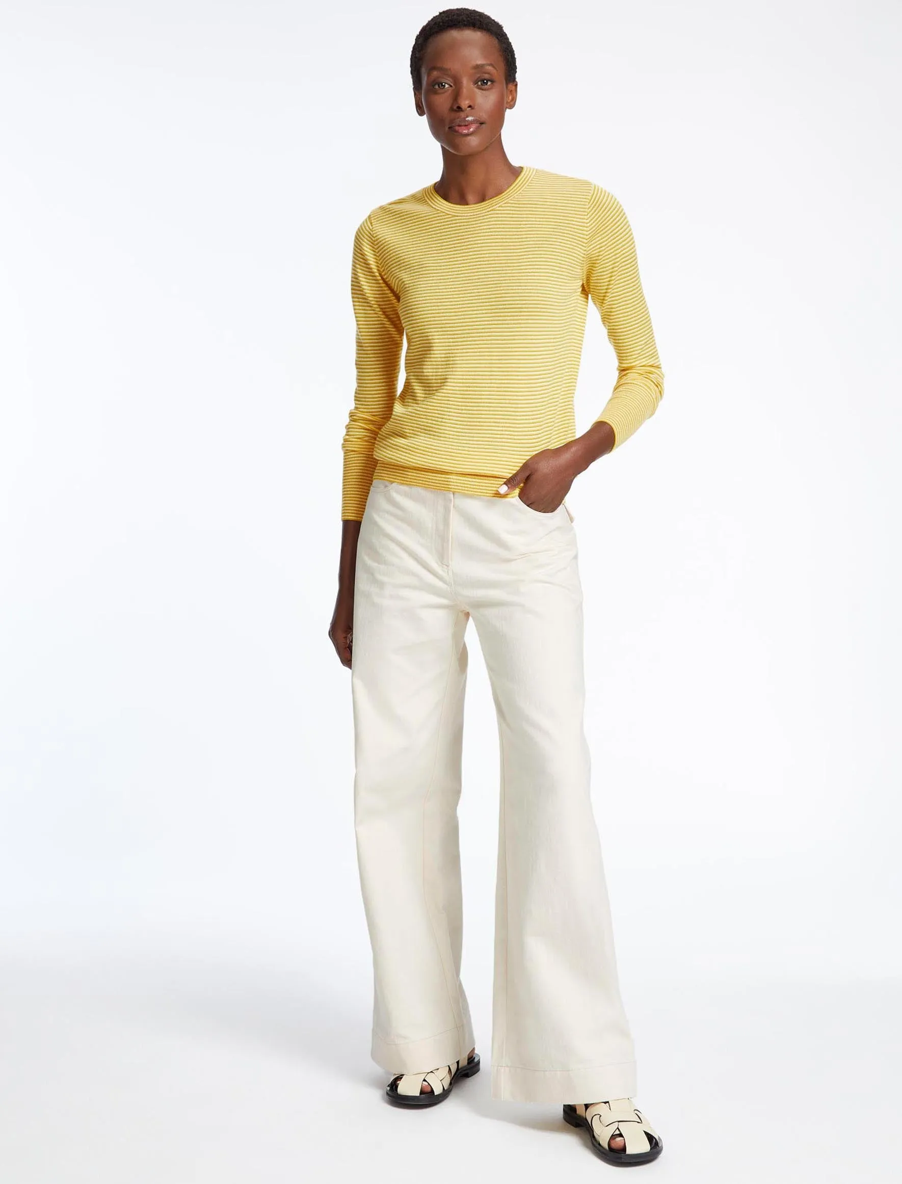 Jodi Cotton Jumper - Mustard Yellow Cream Stripe