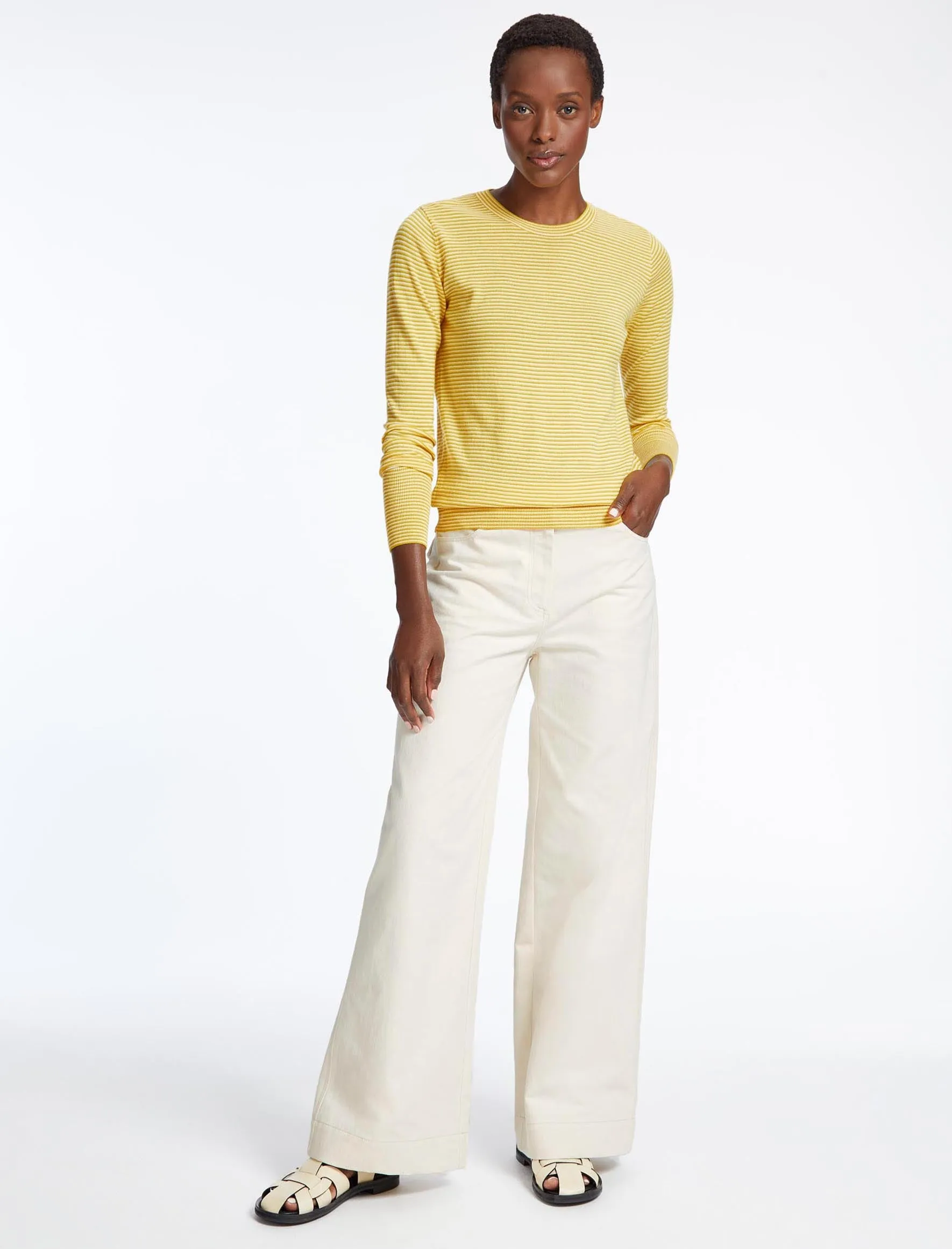 Jodi Cotton Jumper - Mustard Yellow Cream Stripe