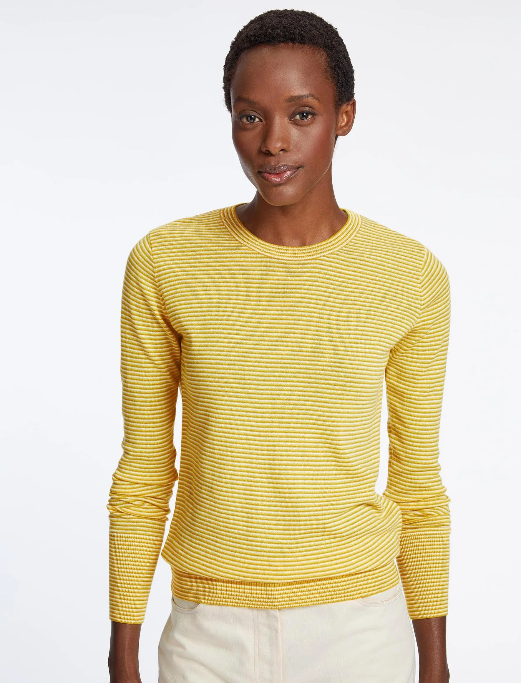 Jodi Cotton Jumper - Mustard Yellow Cream Stripe