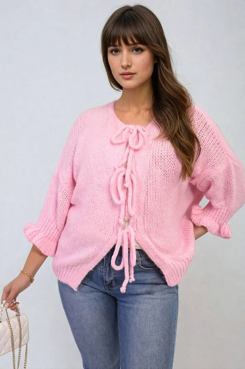 Juliana Tie Front Detail Chunky Knit Jumper