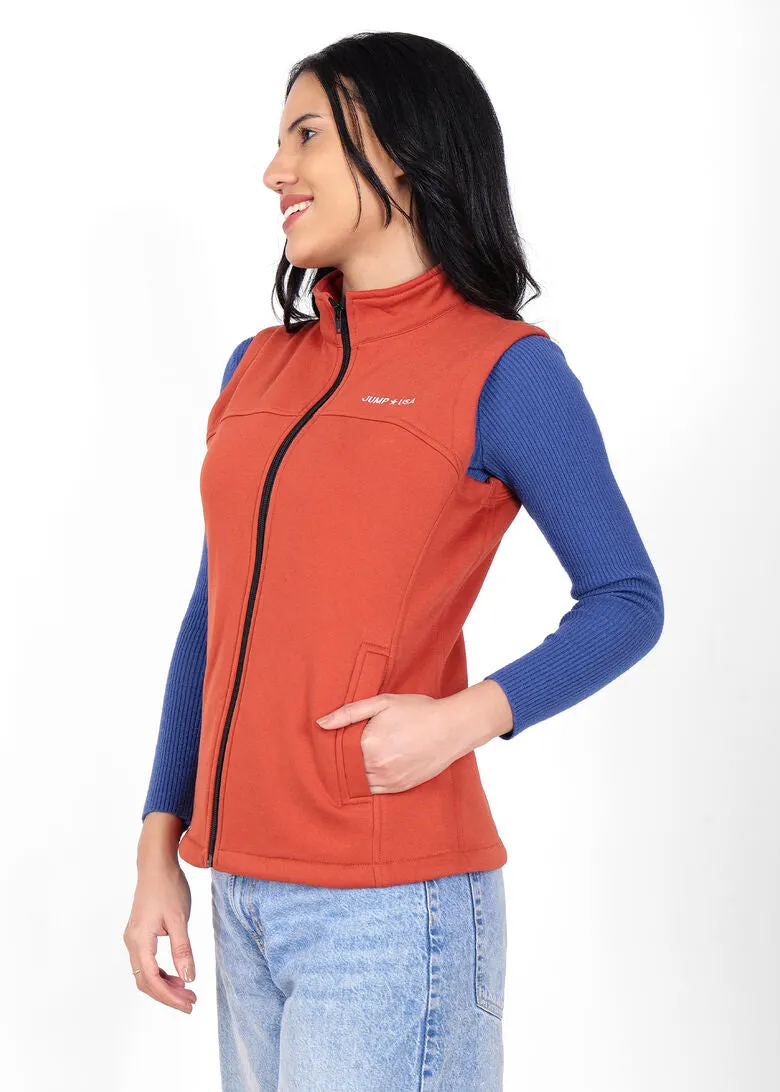 JUMP USA Women's Rust Sleeveless Solid Fleece vest  Jacket