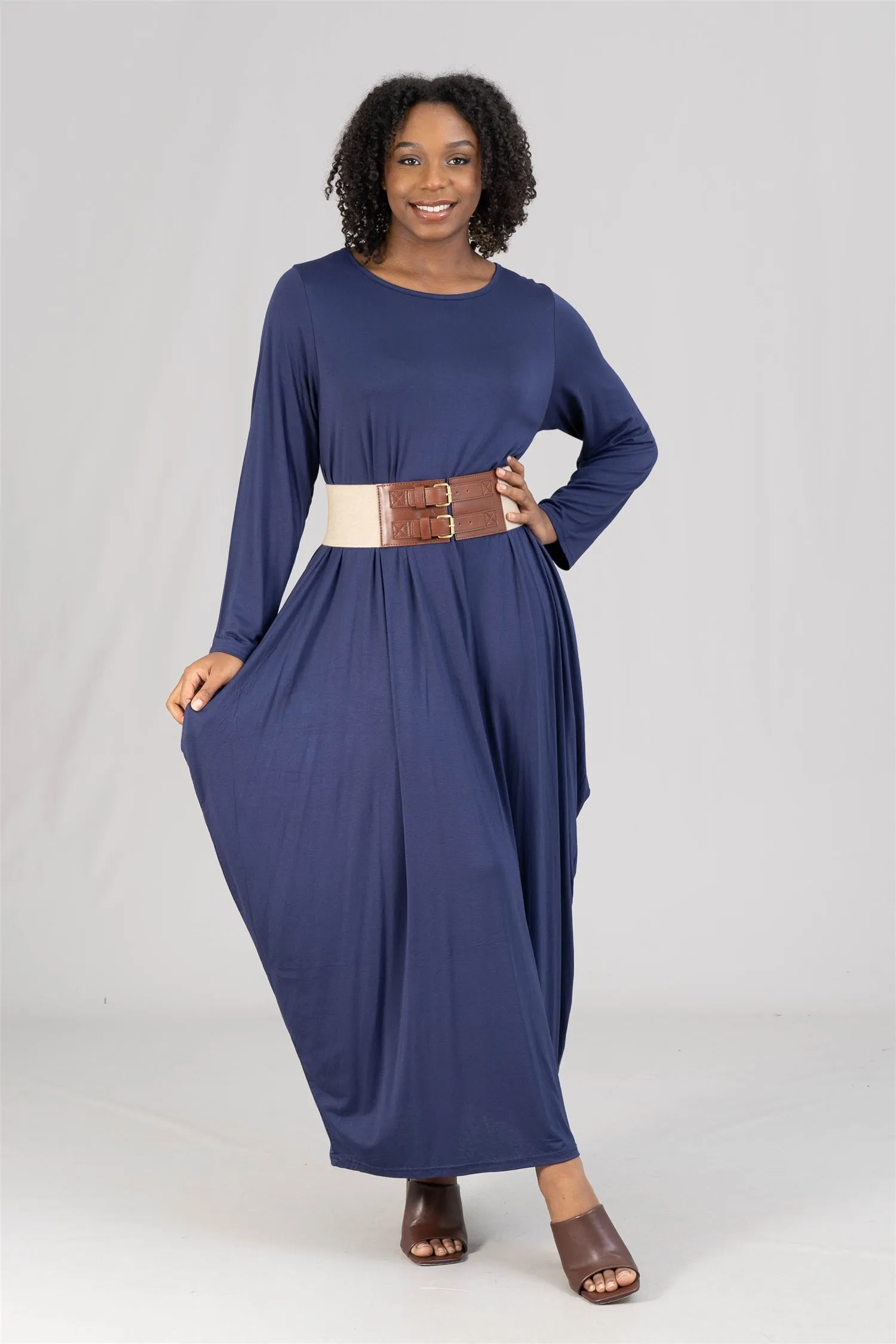 KaraChic CHH18028LS Long Sleeve Knit Bubble Maxi Dress