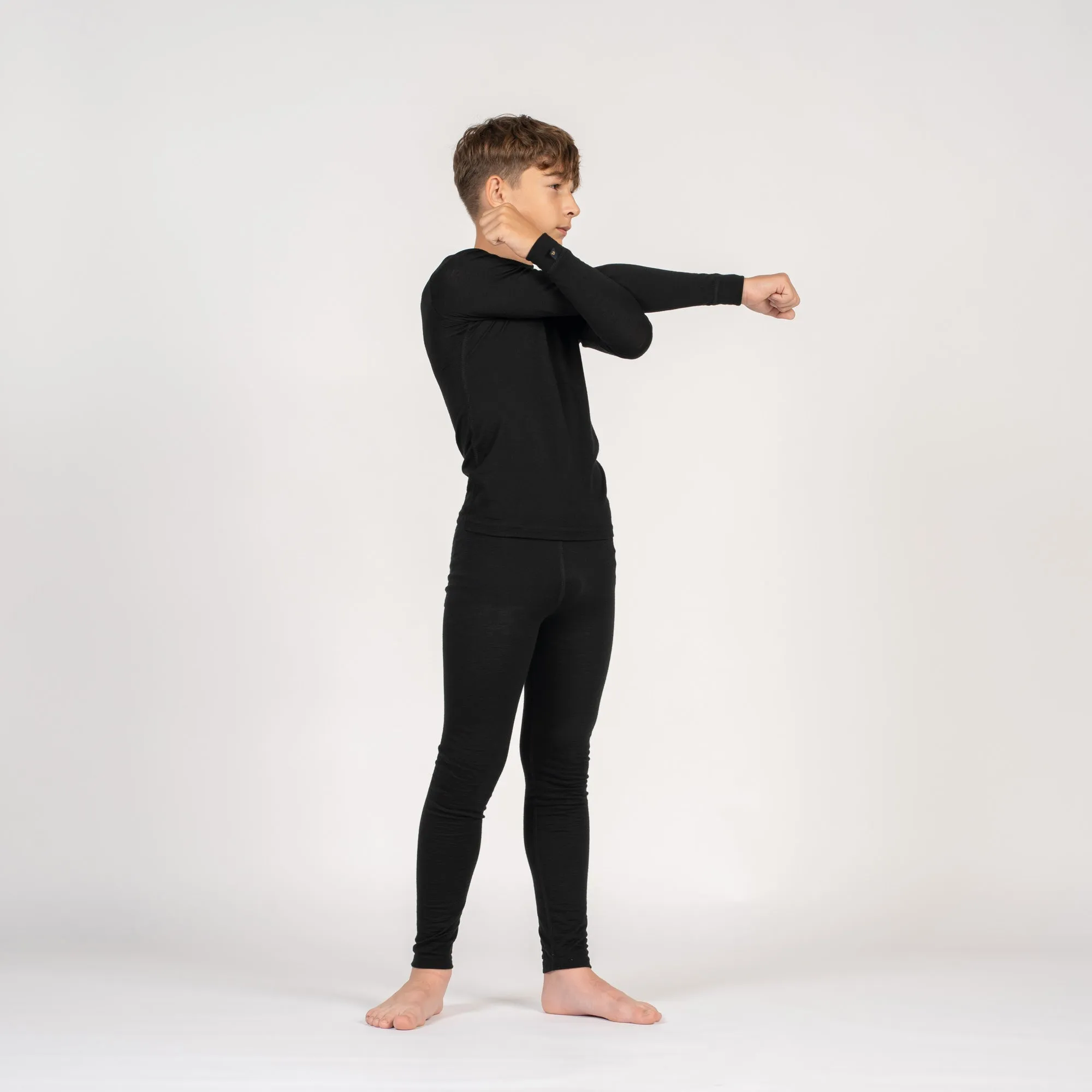 Kids' 160 Long Sleeve & Bottom 2-Piece Black