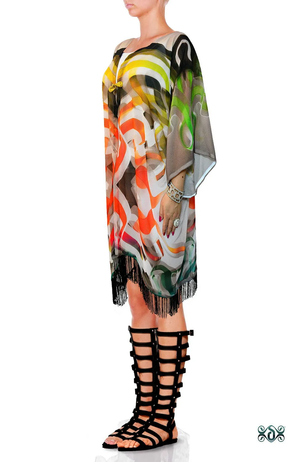 LA FUTURISMO Color Strokes Devarshy Short Georgette Kimono Jacket - 1023A