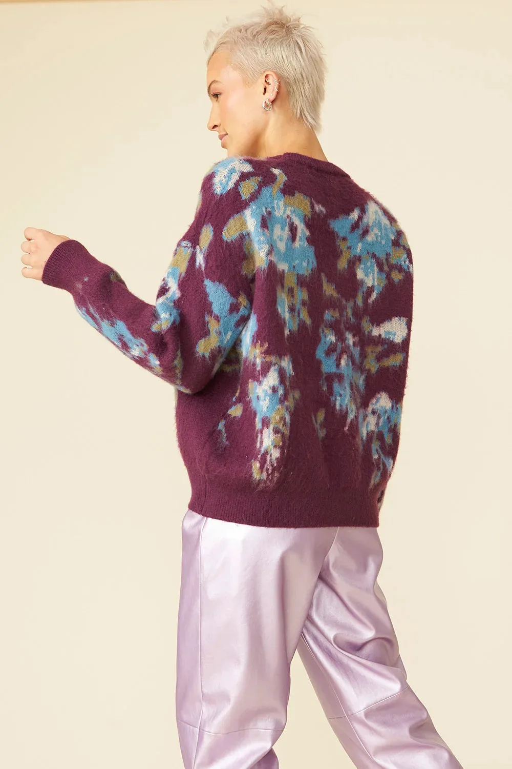 Ladies Banana Peel Blend Floral Purple Jumper