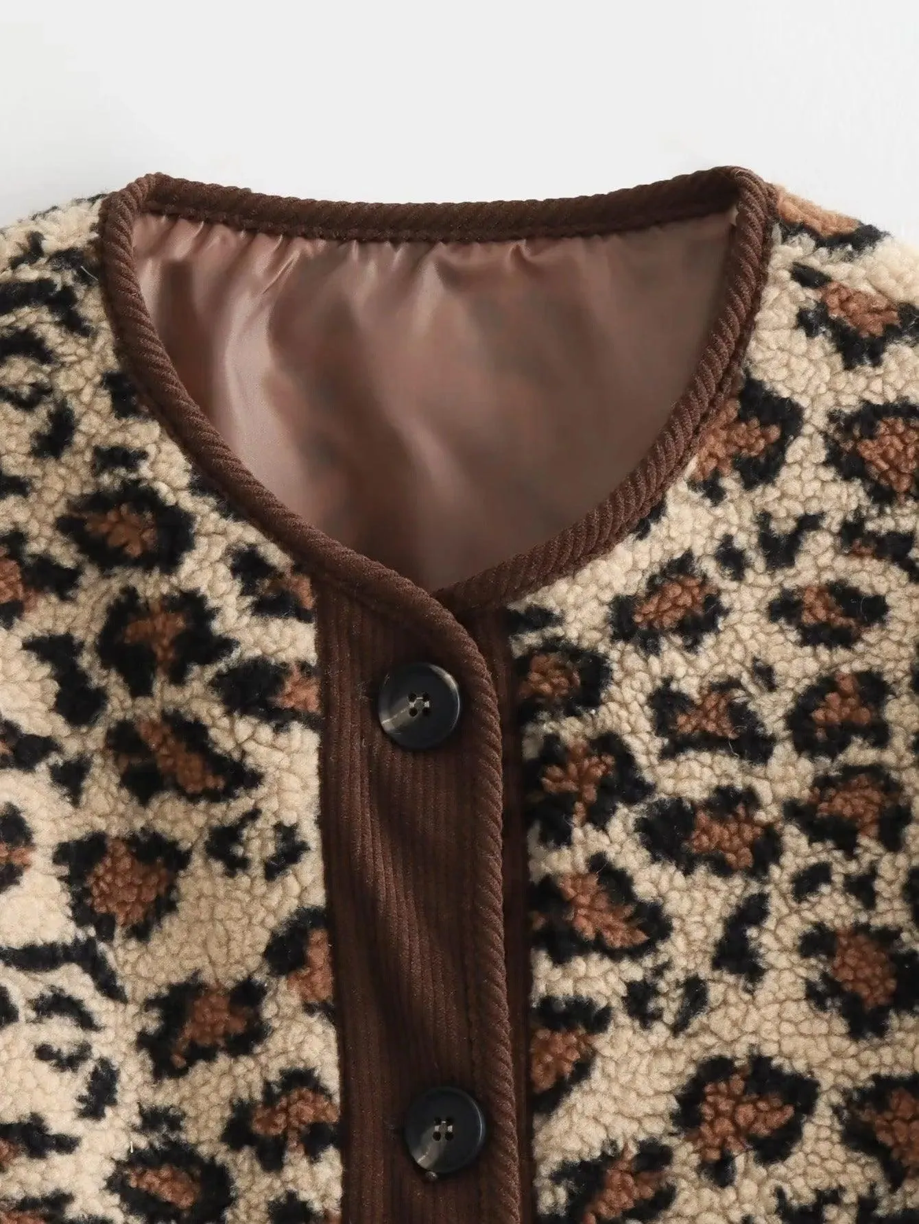 Ladies Polar Fleece Leopard Botton Jacket A34397