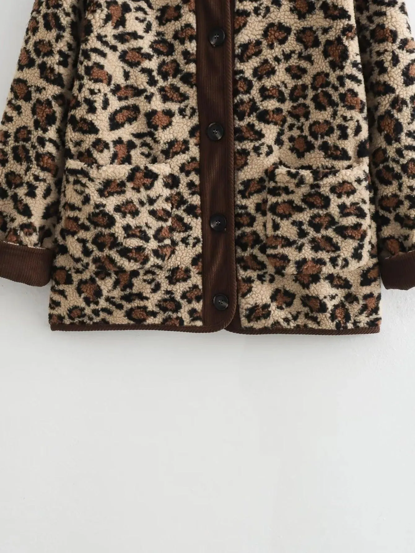 Ladies Polar Fleece Leopard Botton Jacket A34397