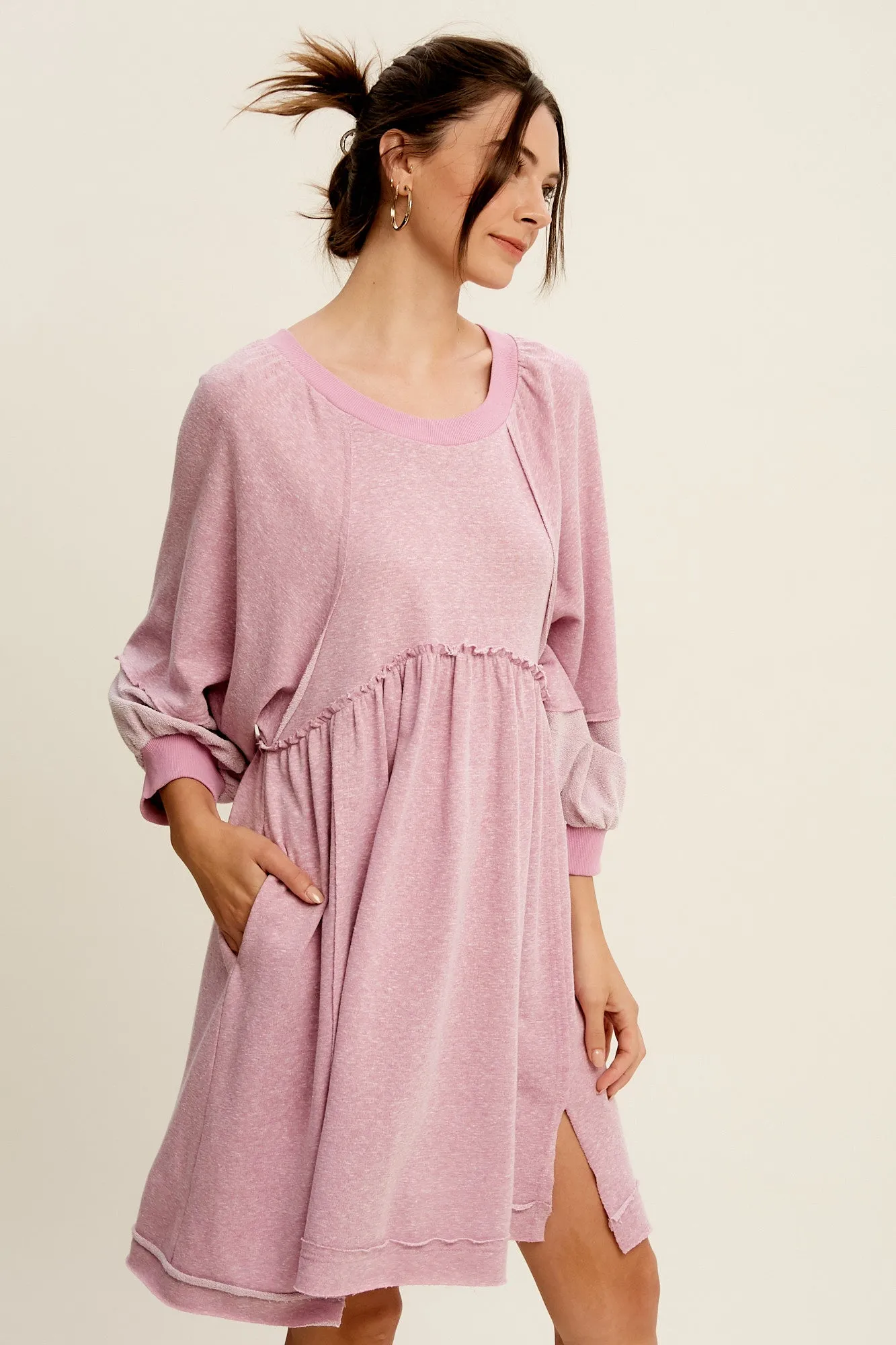 LAVENDER FLOWLY MINI KNIT DRESS