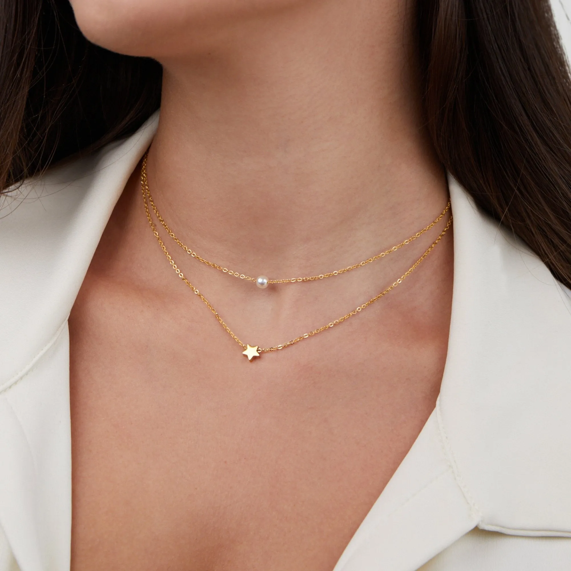 Layered Gold Star & Pearl Necklace