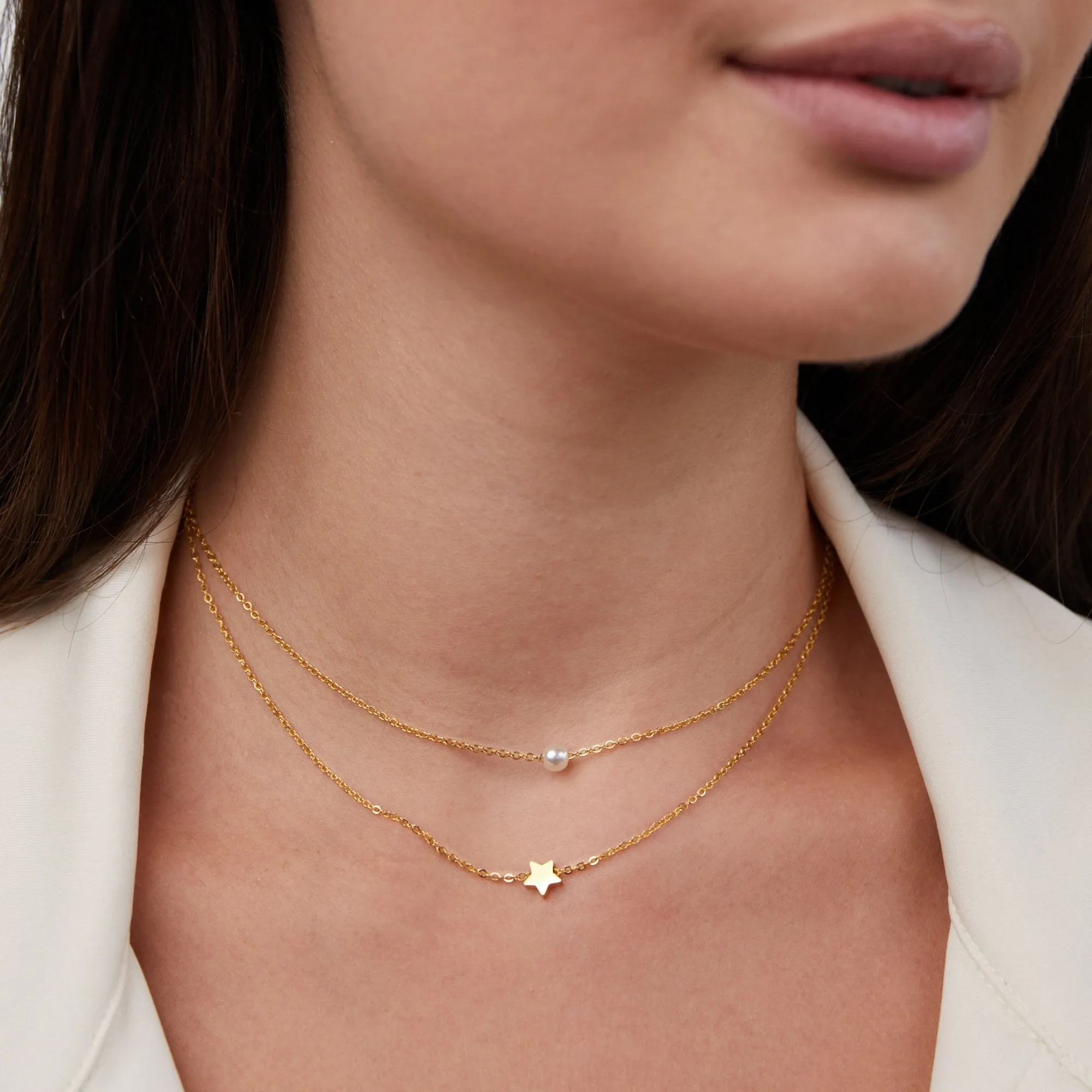 Layered Gold Star & Pearl Necklace