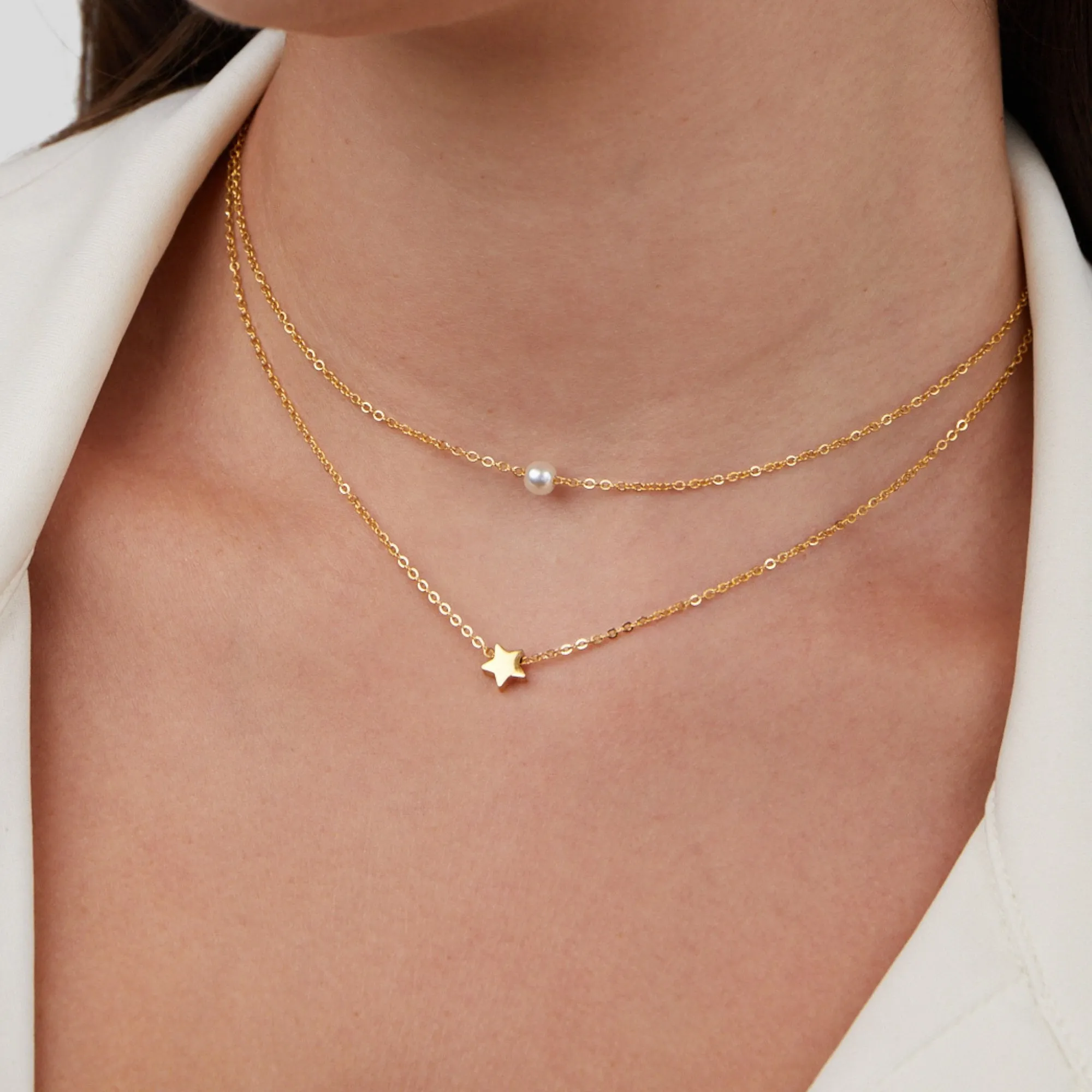 Layered Gold Star & Pearl Necklace