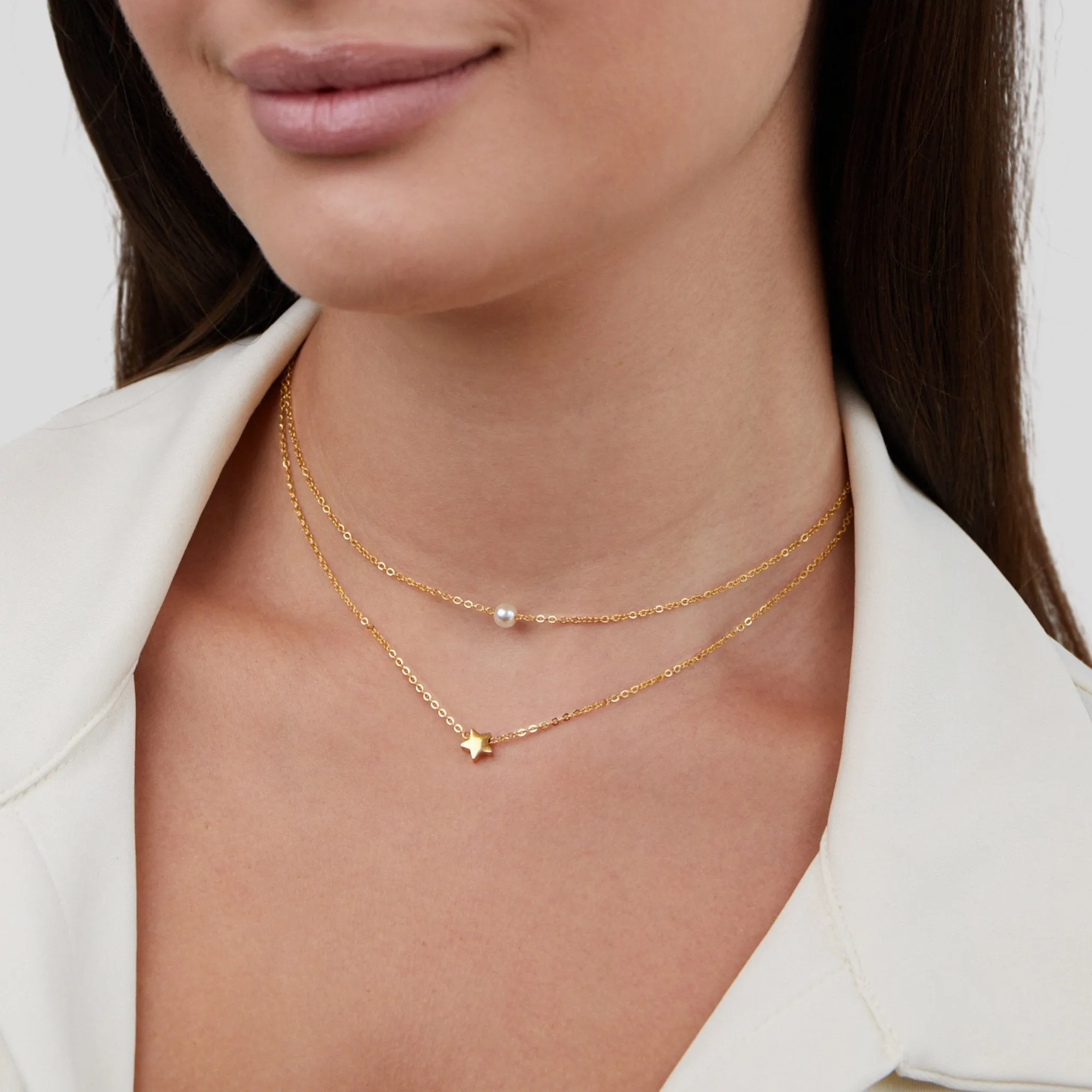 Layered Gold Star & Pearl Necklace