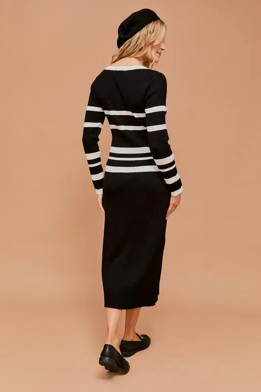 Long Sleeve Ribbed Midi Dress