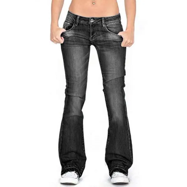 Low-rise Faded Frayed Ends Bootcut Jeans