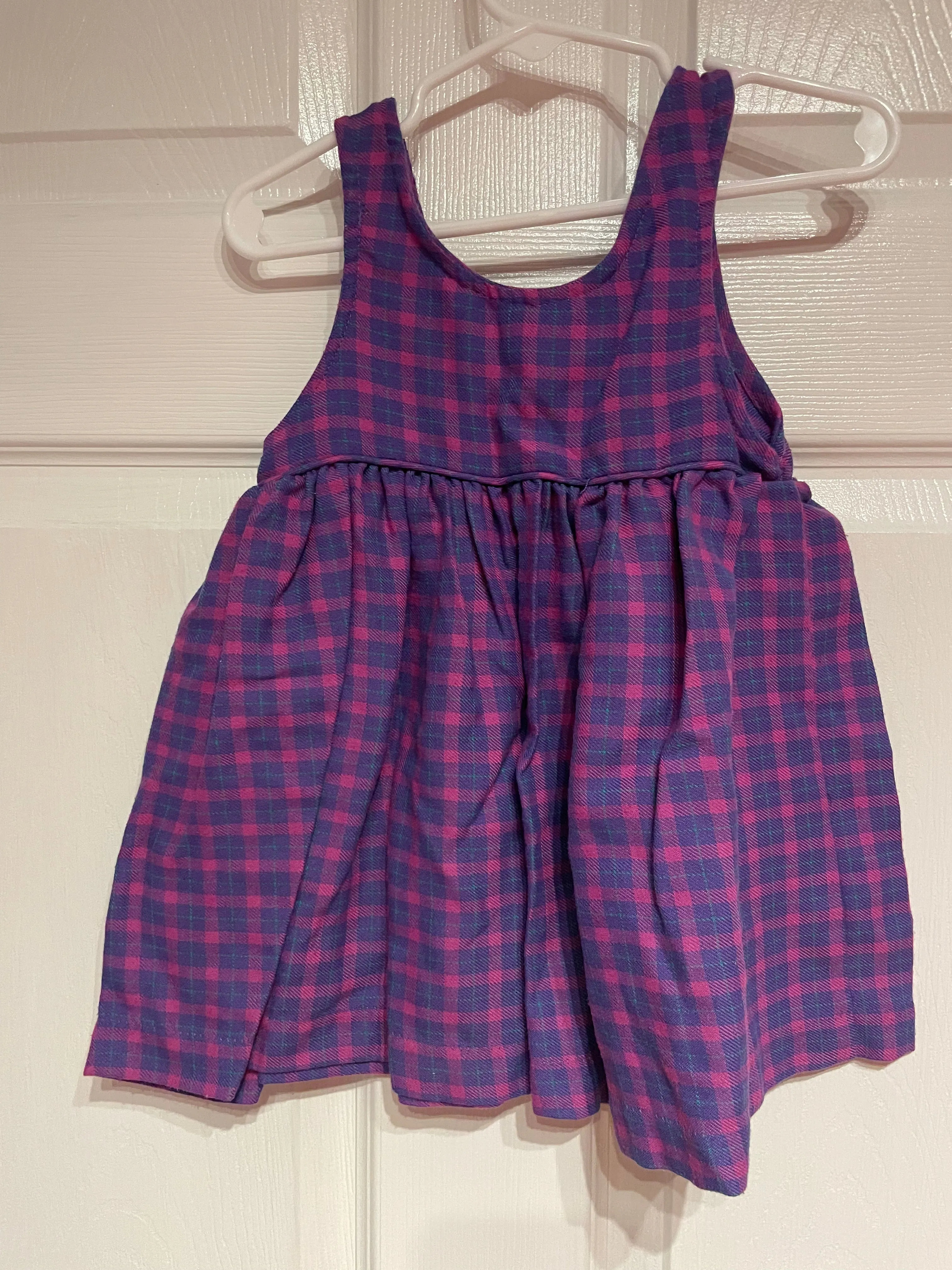 <€€*v Vintage Toddler Girl 2T Sleeveless Jumper Dress All Season Pink & Purple Checkered