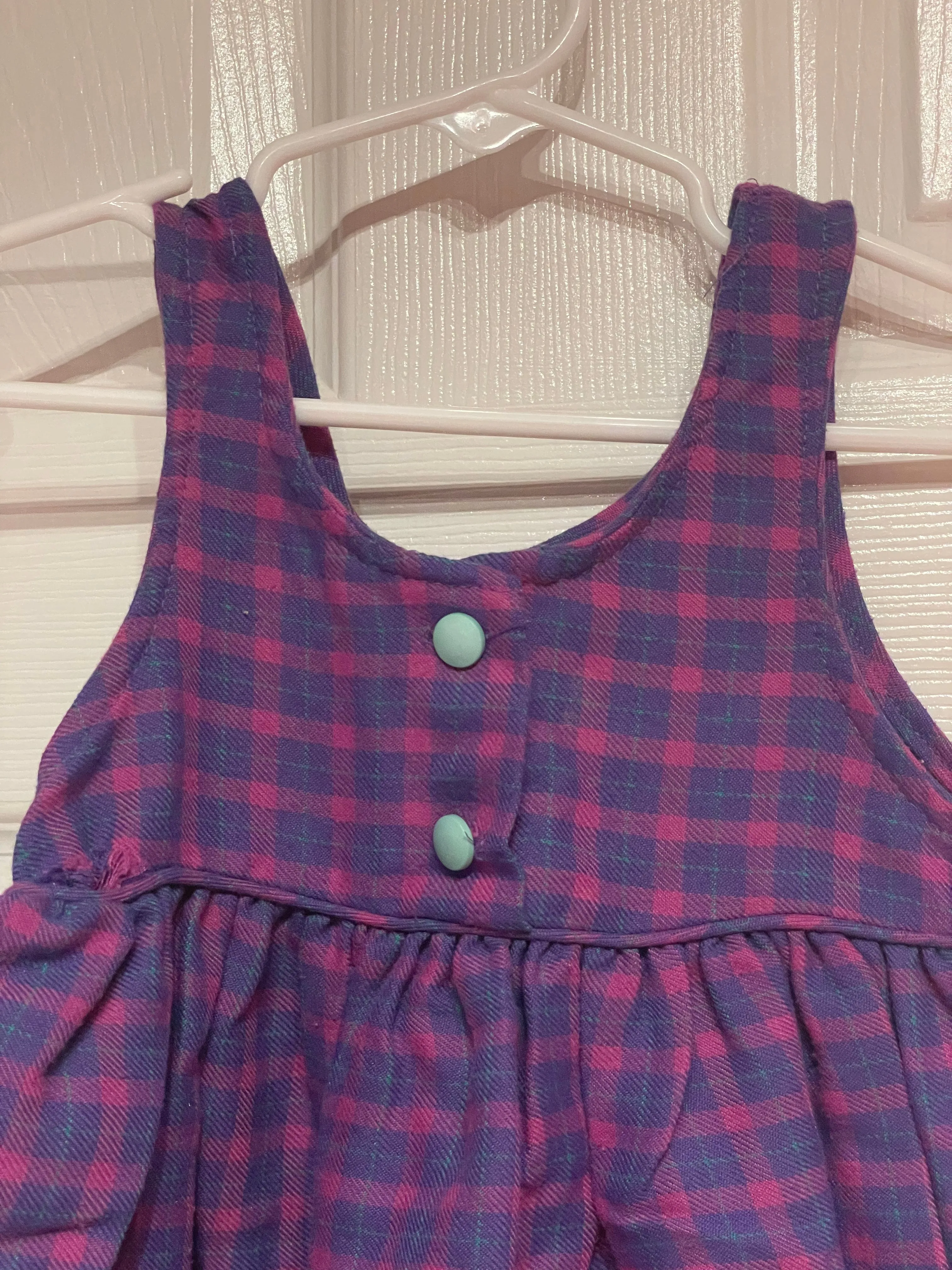 <€€*v Vintage Toddler Girl 2T Sleeveless Jumper Dress All Season Pink & Purple Checkered