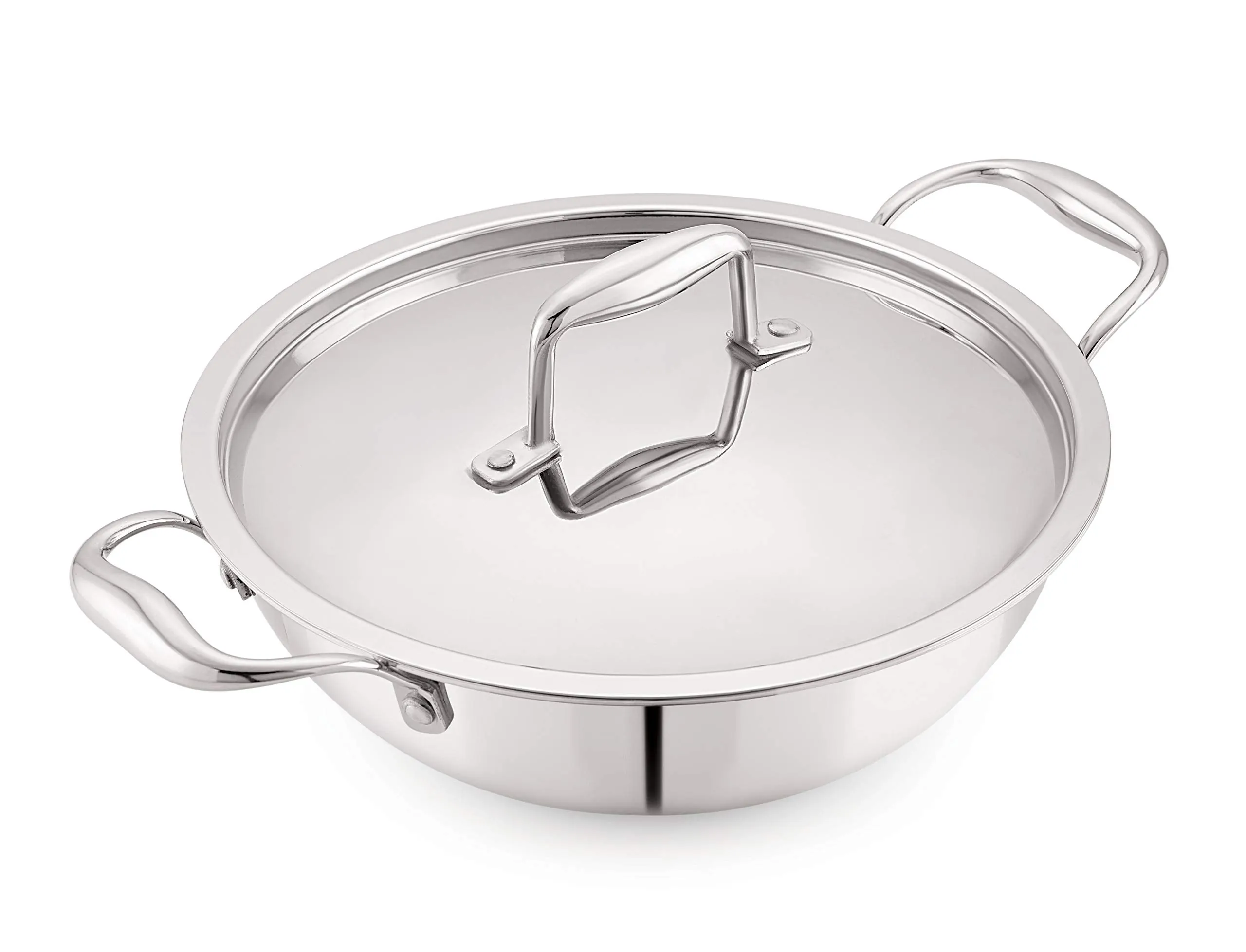 Magnus Triply Stainless Steel Kadai with Stainless Steel Lid, 24 cm, 2.6 L (Induction and Gas Stove Compatible)