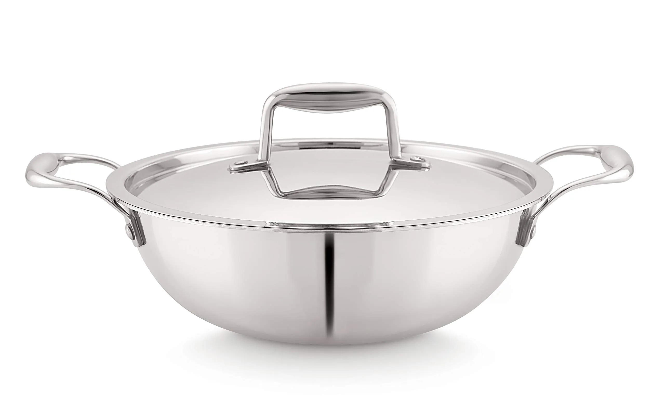 Magnus Triply Stainless Steel Kadai with Stainless Steel Lid, 24 cm, 2.6 L (Induction and Gas Stove Compatible)