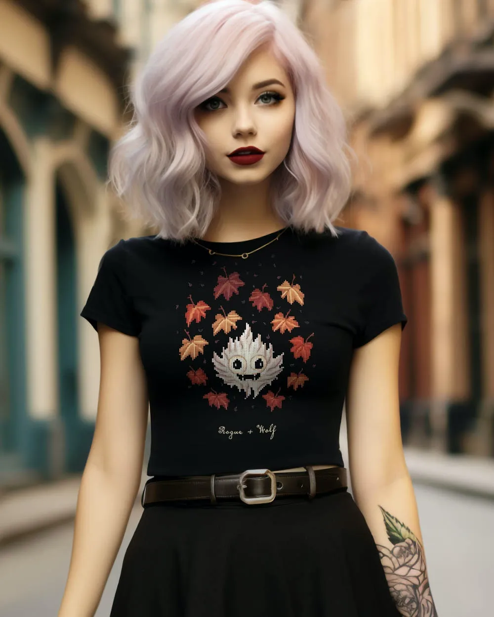 Maple Ghosty Short Sleeve Crop Top - Dark Academia Spooky Ghost Tee, Witchy Gothic Occult Vegan Fashion, Xmas Goth Gifts