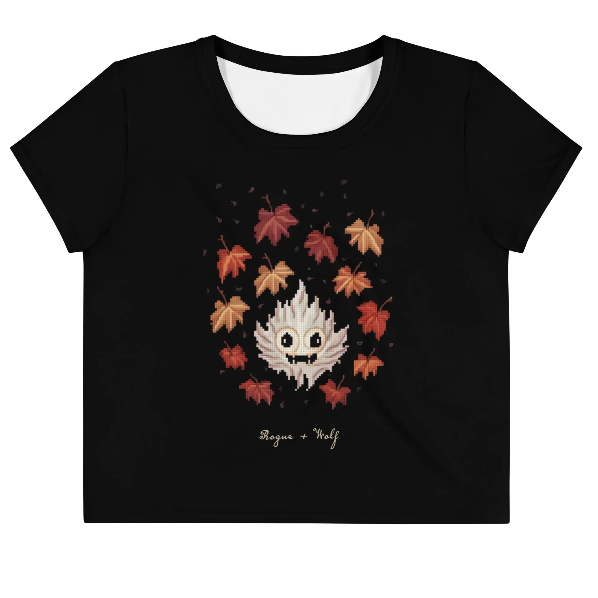 Maple Ghosty Short Sleeve Crop Top - Dark Academia Spooky Ghost Tee, Witchy Gothic Occult Vegan Fashion, Xmas Goth Gifts