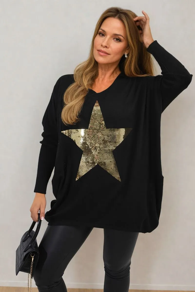 Melissa Sequin Star Oversized Knitted Jumper